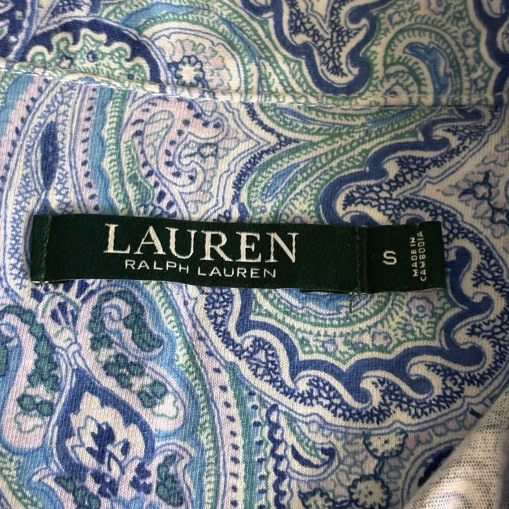 Lauren Ralph Lauren Sleepshirt Womens S Blue Knit Embroidered Button Sleepwear